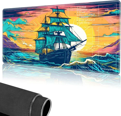 Miniatura 32 de Tapete de juego para MTG, tapete de juego de cartas cosido con zona mágica para juegos de cartas MTG, (17.4 x 13.8 pulgadas), tapete de juego