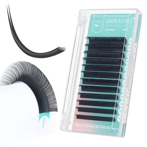 Extensión de pestañas elipse planas, 0.006 in, rizo C, 0.47 pulgadas, natural, suave, negro mate, pestañas postizas individuales, puntas divididas,