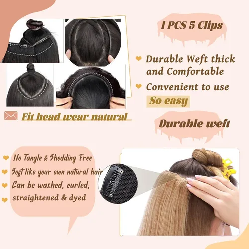 Miniatura 6 de Extensiones de cabello humano rizado real, con reflejos, mezcla de rubio medio, rubio fresa, una pieza, extensiones onduladas con clip