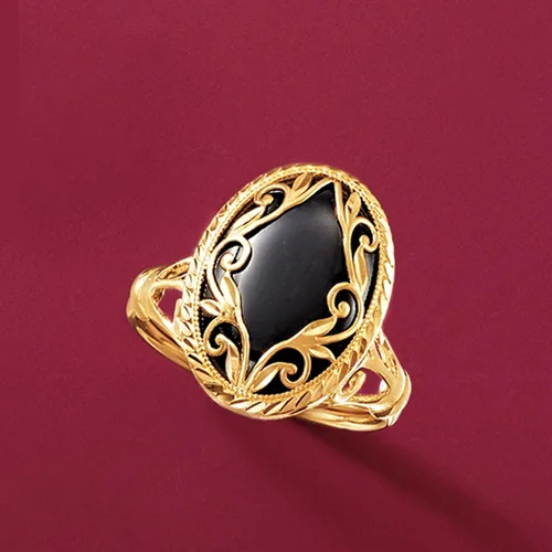 Miniatura 4 de Ross-Simons Black Onyx Scrollwork Ring in 14kt Yellow Gold