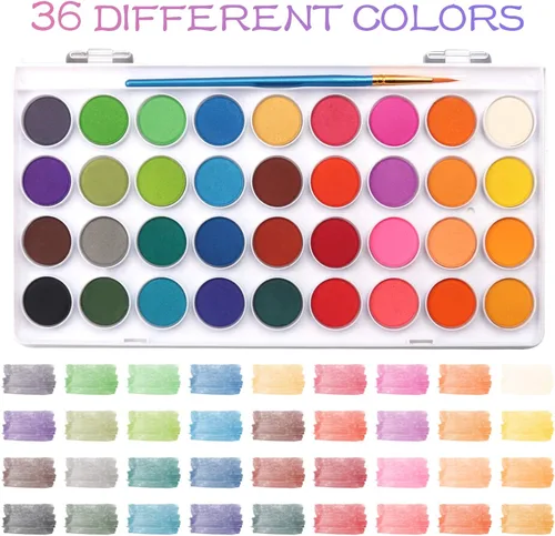 Miniatura 2 de Juego de pintura de acuarela de 36 colores AROIC, juego de acuarela con 10 pinceles de nailon y 6 pinceles de agua recargables. Perfecto para 36