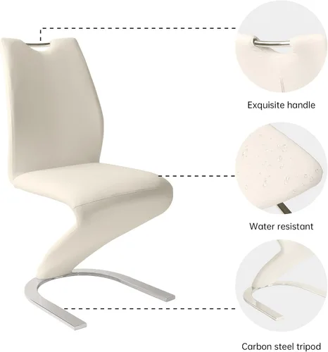 Miniatura 4 de HIPIHOM Juego de 2 sillas de comedor Sirena, sillas modernas de cocina y comedor sin brazos tapizadas en cuero PU con asiento de almohadón y patas