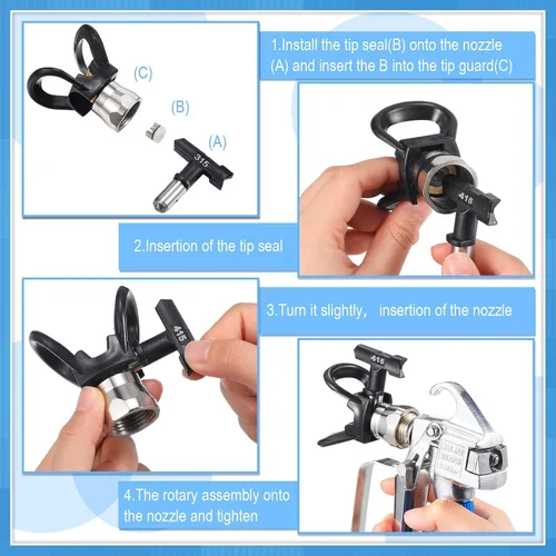 Miniatura 5 de Tondiamo 8 pistolas pulverizadoras de pintura sin aire con protector de boquilla, 2 puntas de pistola y 4 filtros de pulverización de pintura sin