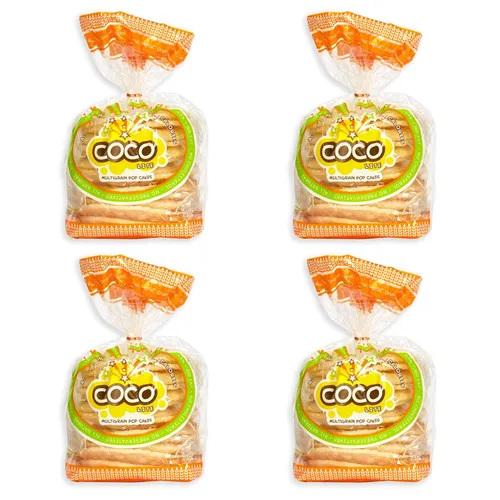 COCO LITE ORIGINAL - Paquete de 4 pasteles de arroz reventados, sin OMG, galletas de arroz ligeras y aireadas, patatas fritas de arroz multigrano,