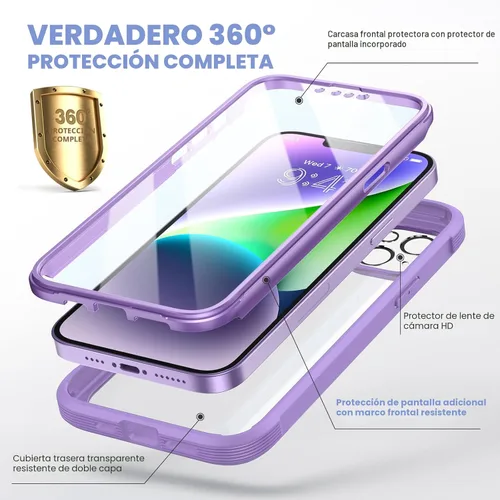 Miniatura 2 de Diaclara - Funda diseñada para iPhone 14 de 6.1 pulgadas, de cuerpo completo, con protector de pantalla sensible al tacto y antiarañazos, con Púrpura