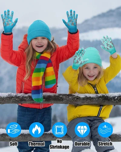 Miniatura 5 de Paquete de 100 gorros y guantes antideslizantes para niños, gorro de punto cálido, guantes de invierno a granel para niños y niñas