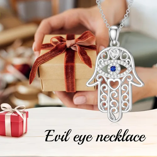 Miniatura 5 de Hamsa - Collar con dije de amuleto de mano de Fátima de plata de ley 925, collar con dije de Hamsa contra el mal de ojo, joyería de buena suerte