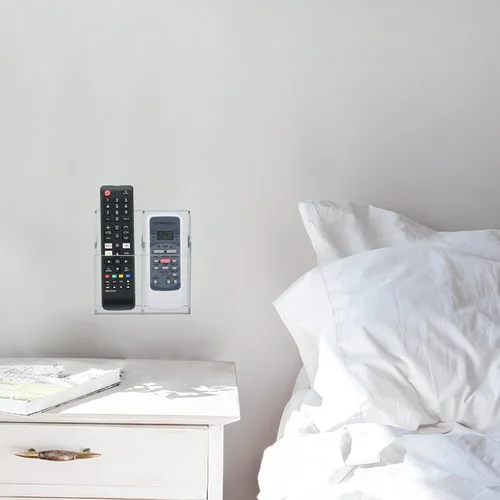 Miniatura 5 de HBlife Organizador de soporte de control remoto acrílico, organizador de montaje en pared transparente para TV, mesita de noche, 2 compartimentos