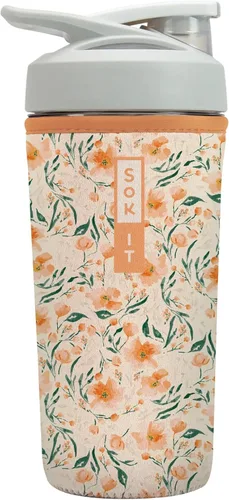 Miniatura 42 de Sok It BotlSok Botella Mezcladora de Proteínas con Funda Aislante de Neopreno (Floral Abstracto, Se Ajusta a Mezcladoras de 24oz)