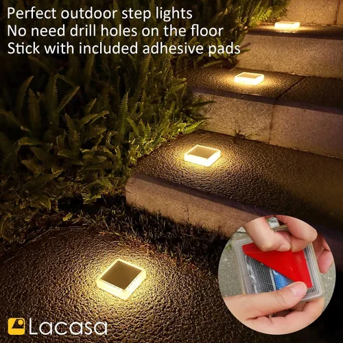 Miniatura 3 de Lacasa – Luces de terraza solares, paquete de 4 luces LED de 30LM para muelle, blanco cálido 2700K, luces de escalones exteriores alimentadas por