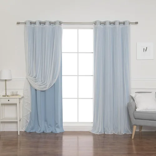 Miniatura 35 de Best Home Fashion Mix and Match - Juego de 4 cortinas de tul transparente y opacas, con ojales de acero inoxidable y níquel Rosa empolvado