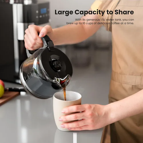 Miniatura 6 de Electactic Cafetera de goteo de 10 tazas con molinillo integrado, moler y preparar programable, máquinas de café con pantalla táctil LED