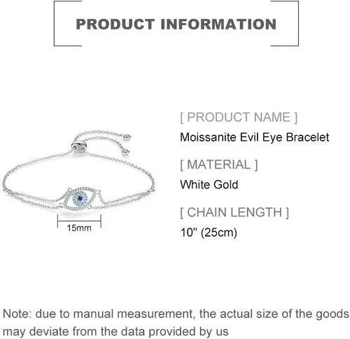 Miniatura 2 de Pulsera de oro de 14 quilates de moissanita contra el mal de ojo para mujer, delicada pulsera de cadena ajustable Hamsa hueca, pulsera de la suerte