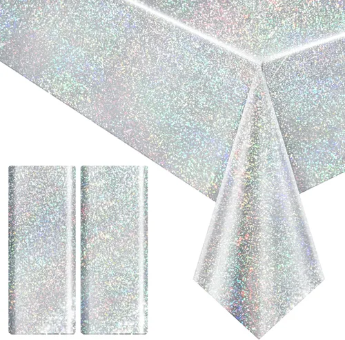 Miniatura 35 de 4 piezas de mantel de fiesta azul real holográfico de 40" x 108" con iridiscencia, mantel de plástico azul marino brillante para graduación, 4