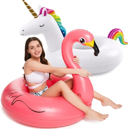 Flotadores de piscina inflables de unicornio y flamenco - Jasonwell, paquete de 2, flotadores de piscina inflables, balsas para piscinas, tubos para