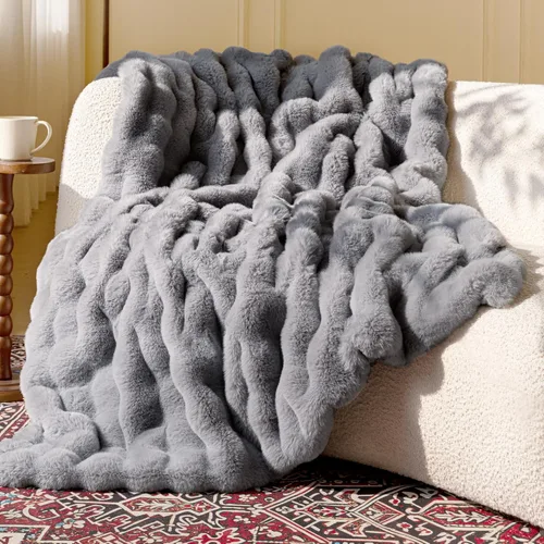 Miniatura 16 de Manta de piel sintética ultrasuave y acogedora, manta mullida de felpa gruesa de burbujas, manta mullida de lujo de gran tamaño para sofá, cama