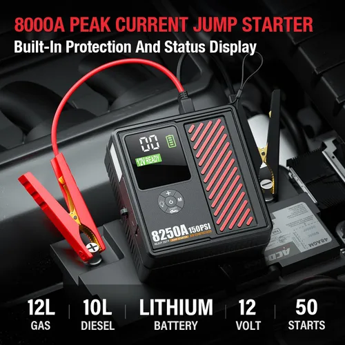 Miniatura 2 de Arrancador de salto AdoreTrip 8250A con compresor de aire de 150PSI, amplificador de batería de coche de 12V, inflador de neumáticos portátil