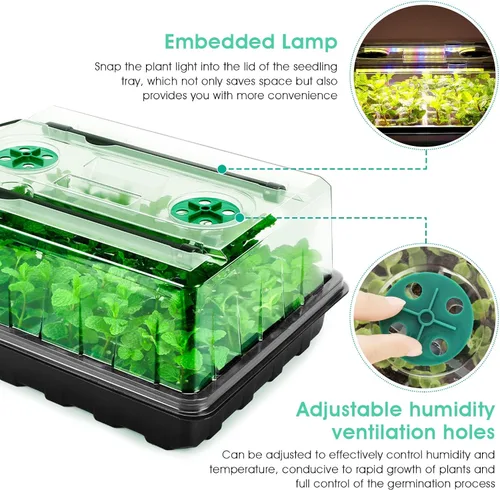 Miniatura 4 de Bandeja para inicio de semillas con luz de crecimiento, kit de 96 celdas, bandejas de inicio de plántulas con cúpulas de humedad, temporizador
