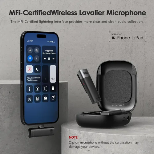 Miniatura 2 de PIXEL Micrófono inalámbrico Lavalier (certificado MFi), paquete de 2 micrófonos de solapa compatibles con todos los dispositivos Lightning. Plug and