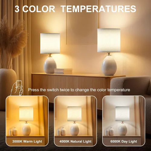 Miniatura 4 de Dawnwake Juego de 2 lámparas de mesa de 18.5 pulgadas para sala de estar, dormitorio, lámparas de noche para mesitas de noche, lámparas modernas