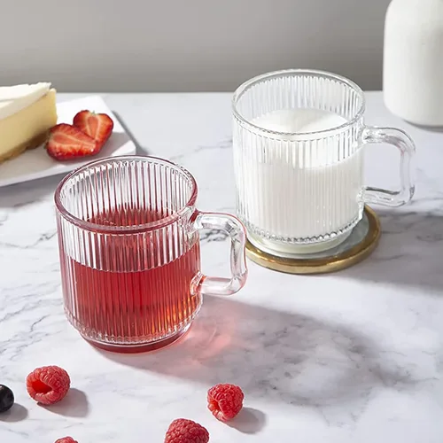 Miniatura 7 de D.M DESIGN·MASTER Paquete de 6, 12 onzas – Tazas de café de vidrio premium con asa. Vasos de té transparentes para bebidas calientes/frías, diseño