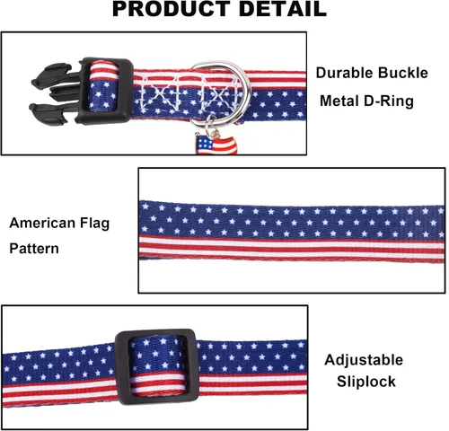 Miniatura 4 de ADOGGYGO Collar para perro con bandera americana, collares patrióticos del 4 de julio ajustables para mascotas, collares del Día de la Independencia