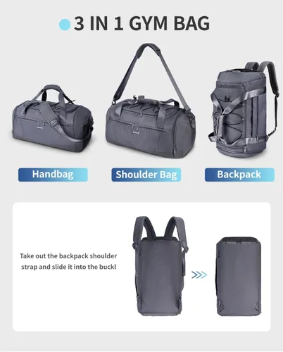 Miniatura 3 de Sportsnew Bolsa de gimnasio para mujeres y hombres con compartimento para zapatos y bolsillo húmedo, bolsa de deporte con soporte para esterilla