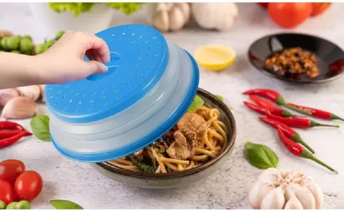 Miniatura 3 de Cubierta para salpicaduras de microondas cubierta de microondas para alimentos sin BPA, 10.5 pulgadas, redonda con mango de agarre (azul)