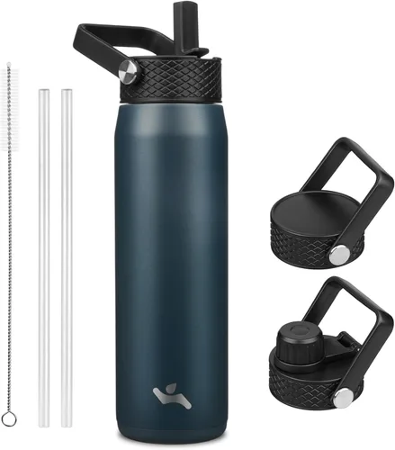 Miniatura 143 de Konokyo - Botella de agua aislada de 18 onzas, botellas deportivas de acero inoxidable con 3 tapas, verde militar