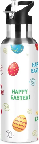 Miniatura 8 de Colorful Easter Eggs White Insulated Water Bottle 32 Oz Leakproof Water Bottles, BPA-Free Sports Water Bottle with Straw
