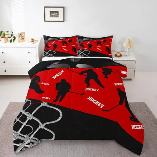 Juego de ropa de cama de hockey sobre hielo para niños, adolescentes y adultos, juegos de edredón de disco de hockey, regalo para fanáticos del