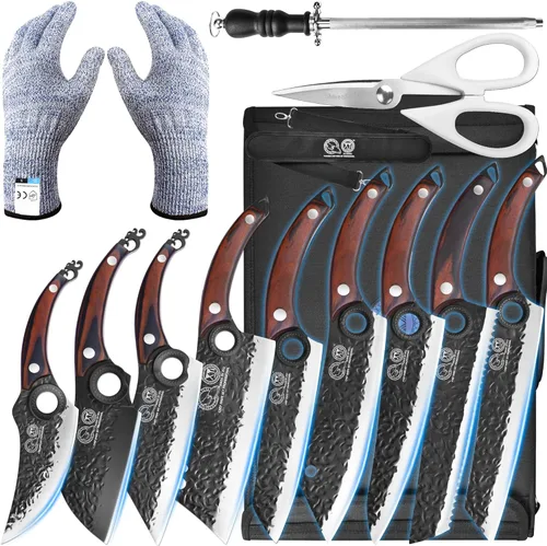 XYJ Juego de cuchillos de cocina profesional con cuchillas forjadas de acero de alto carbono, cuchillo de chef, cuchilla, cuchillo de tallar,