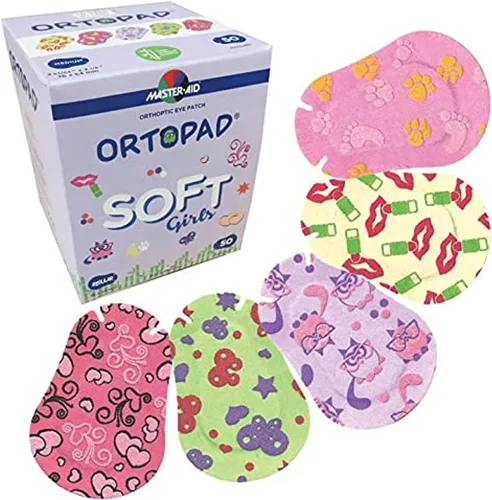 Ortopad Parches suaves de bambú para niñas, 50/caja (tamaño regular, 4+ años) acentos texturizados