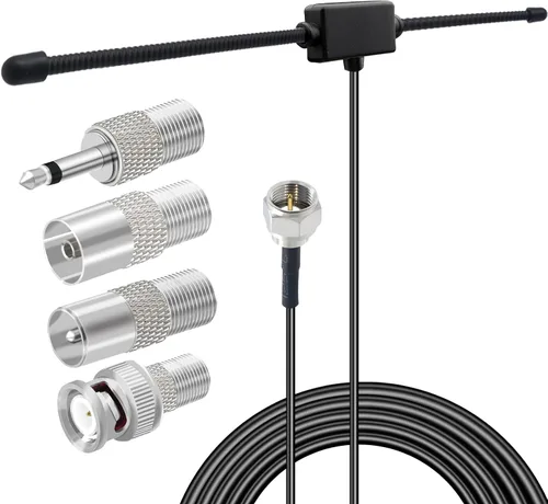 Antena de radio FM para interiores para receptor estéreo casero - 4 adaptadores de tipo, antena estéreo FM de 75 ohmios para área rural
