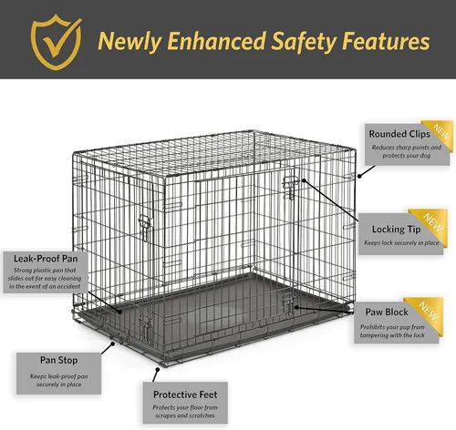 Miniatura 4 de New World - Jaula plegable de metal de doble puerta de 42 pulgadas para perros, incluye bandeja a prueba de fugas, patas protectoras del suelo