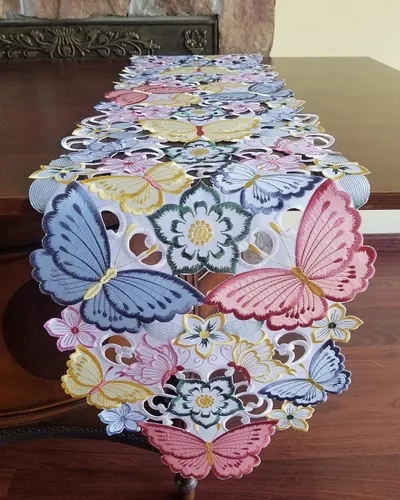 Miniatura 2 de Camino de mesa de Pascua, bordado de primavera, con apliques de mariposa, ropa de mesa floral, decoración de mesa de comedor, decoración de mesa