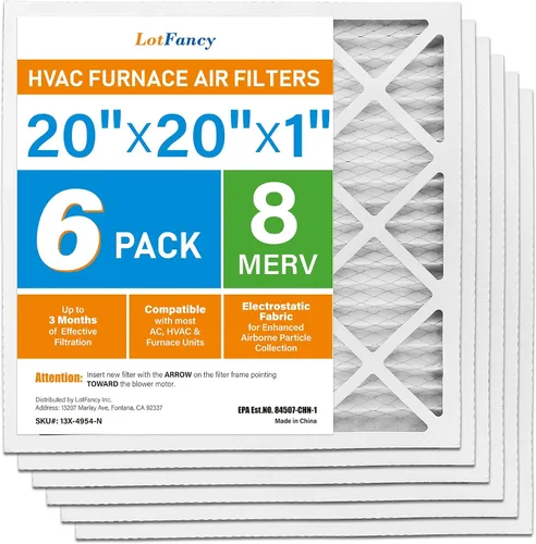 Miniatura 9 de LotFancy Filtro de aire MERV 8 de 20 x 20 x 1, paquete de 6 unidades, tamaño real: 19.75 x 19.75 x 0.75 pulgadas, horno plisado electrostático