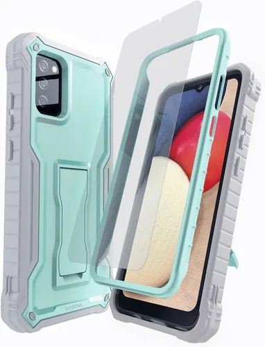 Miniatura 8 de Funda para Samsung Galaxy A02S, protección de grado militar, doble capa, a prueba de golpes, con protector de pantalla HD de vidrio templado y Azul