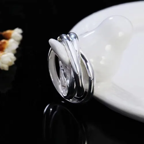 Miniatura 2 de QUSIIOSLK Anillo de plata de ley 925 entrelazado de triple banda entrelazada, anillos de alto pulido para mujer, anillo de boda trenzado entrelazado