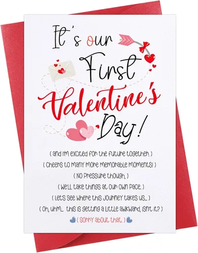 D24TIME Divertida tarjeta de felicitación para el primer día de San Valentín para novio/novia, tarjeta de felicitación con sobre, romántica y