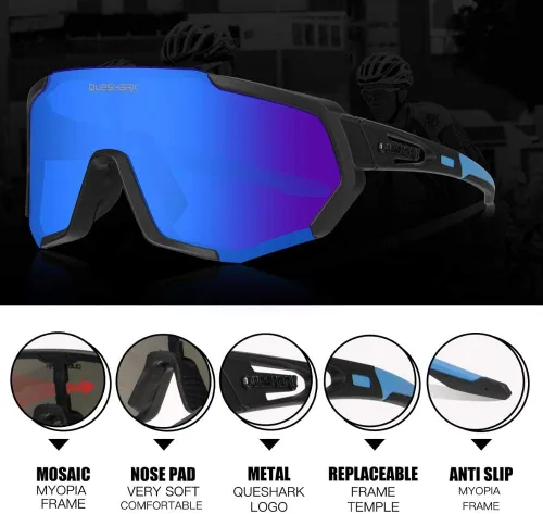 Miniatura 3 de Queshark - Gafas de ciclismo, lentes de sol deportivos para hombres y mujeres, 1 lente polarizada 2 HD, lentes de sol polarizados para ciclismo