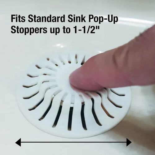 Miniatura 3 de DANCO Colador Universal para Lavabo de Baño con Ventosa Atrapa Cabellos y Trampa Para Tapones Pop-Up Blanco Paquete de 2 (10769)