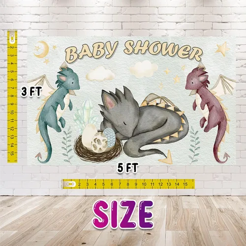 Miniatura 2 de Telón de fondo de baby shower de dragones de 5 x 3 pies para eclosionar pronto, decoración de fiesta temática de dragón de fantasía para niños