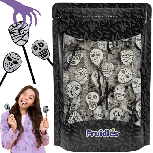 Miniatura 12 de Fruidles 25 chupadores de tatuajes de Halloween, calaveras, momias y fantasmas de tatuajes de chupones de caramelos, ideales para rellenos de bolsas