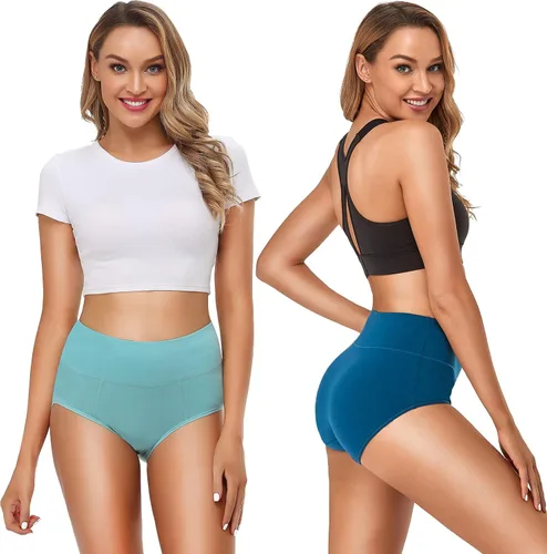 Miniatura 4 de OLIKEME Ropa interior de algodón de cintura alta, pantalones de cobertura completa, suaves y elásticos para mujer, paquete múltiple