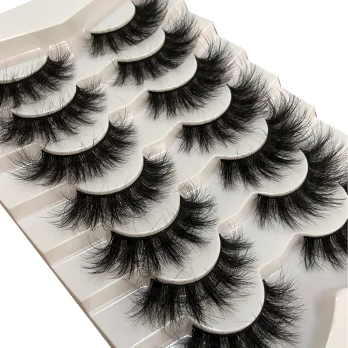 Miniatura 8 de Pooplunch Pestañas postizas de pelo de visón sintético, esponjosas, dramáticas, paquete de 7 pares de pestañas postizas 8D de ojo de gato, paquete