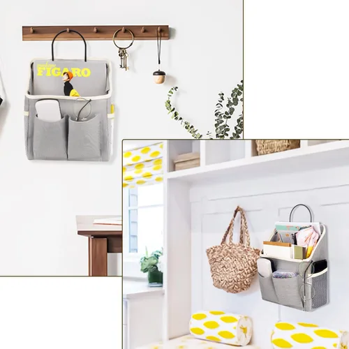 Miniatura 4 de LYroo Paquete de 2 cestas organizadoras para colgar en la pared con bolsillos para baño, dormitorio, cocina, dormitorio, artículos esenciales