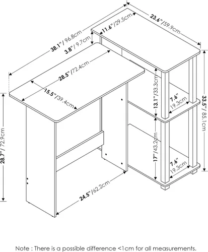 Miniatura 3 de Furinno Abbott - Escritorio esquinero para computadora con estantería, americano/cromado