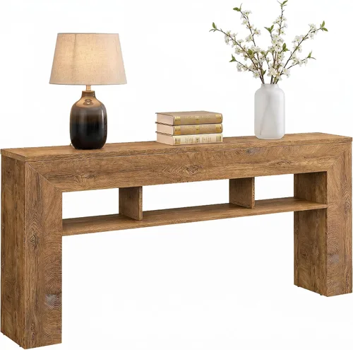 Miniatura 9 de EnHomee Mesa de consola de 63 pulgadas de largo para entrada con estantes de almacenamiento extra, mesa de sofá de estilo granja detrás del sofá