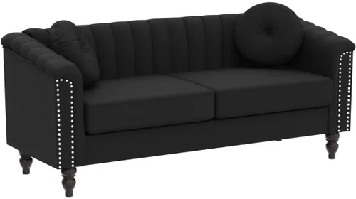 Miniatura 4 de Container Furniture Direct Juego de 2 piezas de sofá de terciopelo copetudo con cojines extraíbles y patas de madera torneada, elegantes muebles